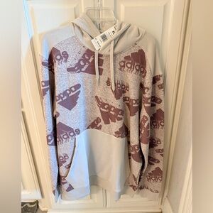Adidas Cream and Pink/Brown Logo Hoodie